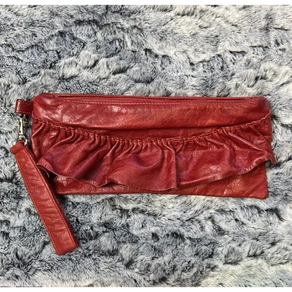 Cammie Hill Wristlet Red Ruffle Leather Vintage / Women's One Size